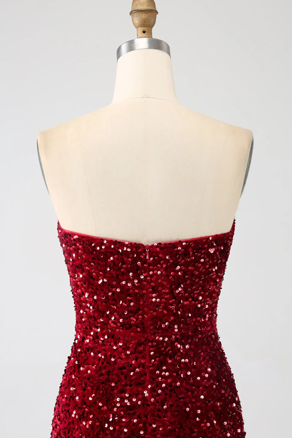 Sequins sem alças vermelhas longo vestido de baile de formatura sereia com fenda