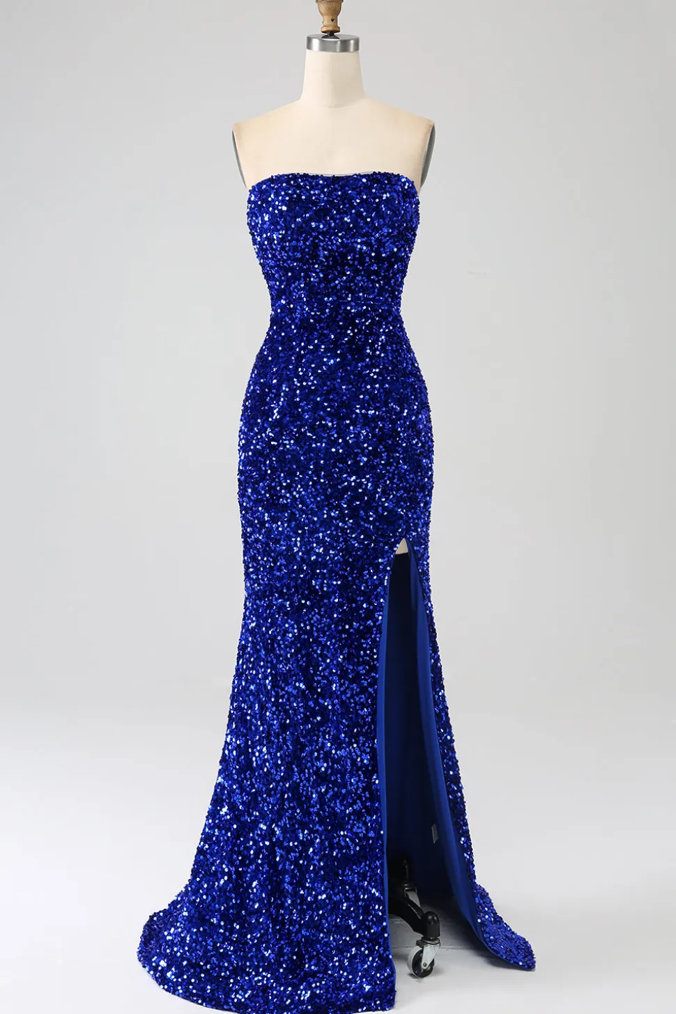 Sequins sem alças vermelhas longo vestido de baile de formatura sereia com fenda