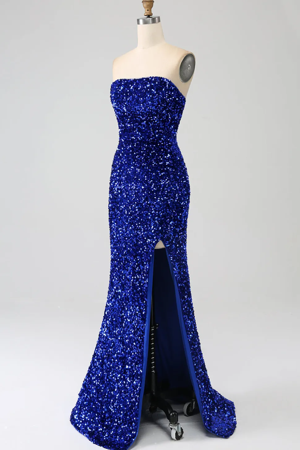 Sequins sem alças vermelhas longo vestido de baile de formatura sereia com fenda