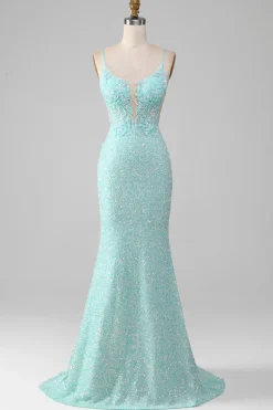 Sequins Sparkly Sereia Prom Vestido com Fenda