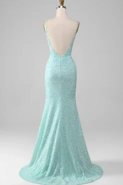 Sequins Sparkly Sereia Prom Vestido com Fenda