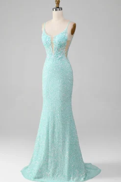 Sequins Sparkly Sereia Prom Vestido com Fenda