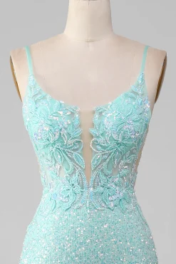 Sequins Sparkly Sereia Prom Vestido com Fenda