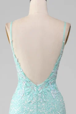 Sequins Sparkly Sereia Prom Vestido com Fenda