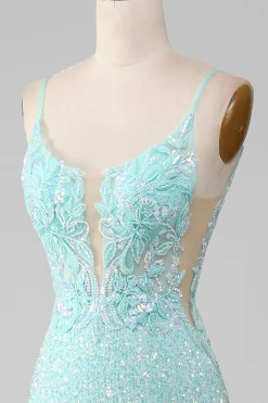 Sequins Sparkly Sereia Prom Vestido com Fenda