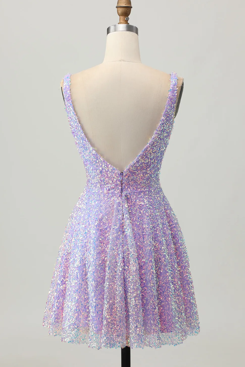 Sequins Uma Linha Lilás V-Neck Vestido Curto Homecoming