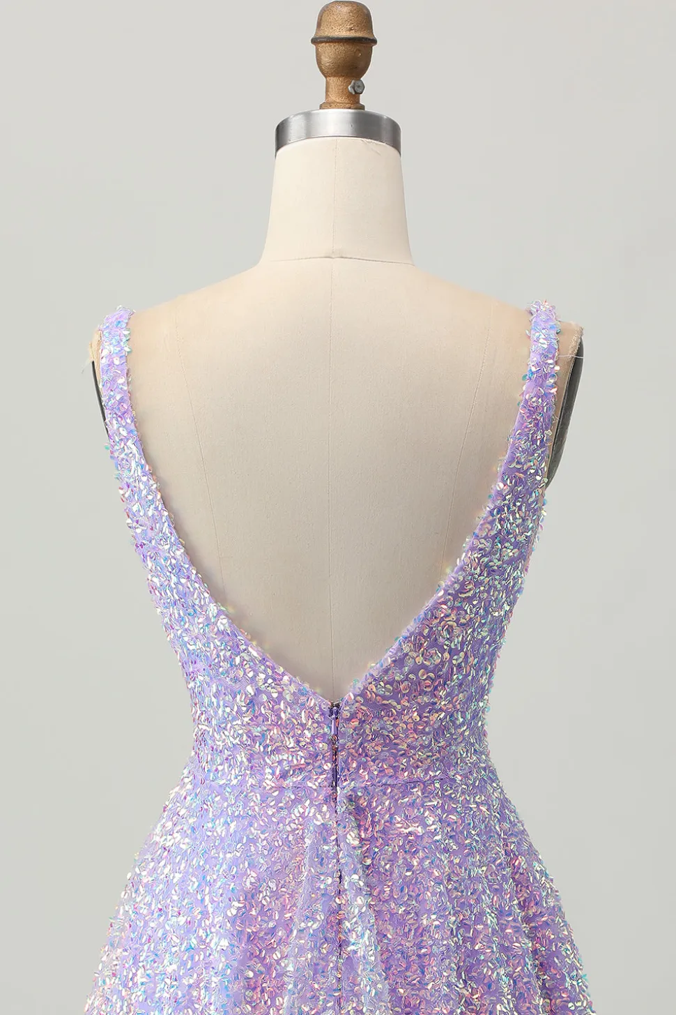 Sequins Uma Linha Lilás V-Neck Vestido Curto Homecoming