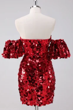 Sequins vermelhos apertado homecoming vestido com mangas removíveis