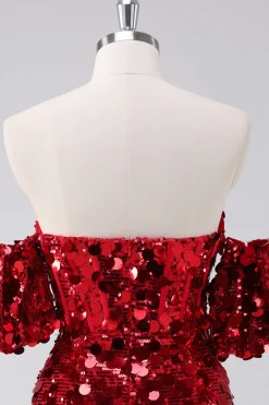Sequins vermelhos apertado homecoming vestido com mangas removíveis