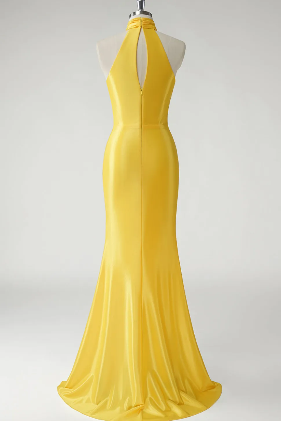 Sereia Amarela Halter Cetim Long Prom Dress