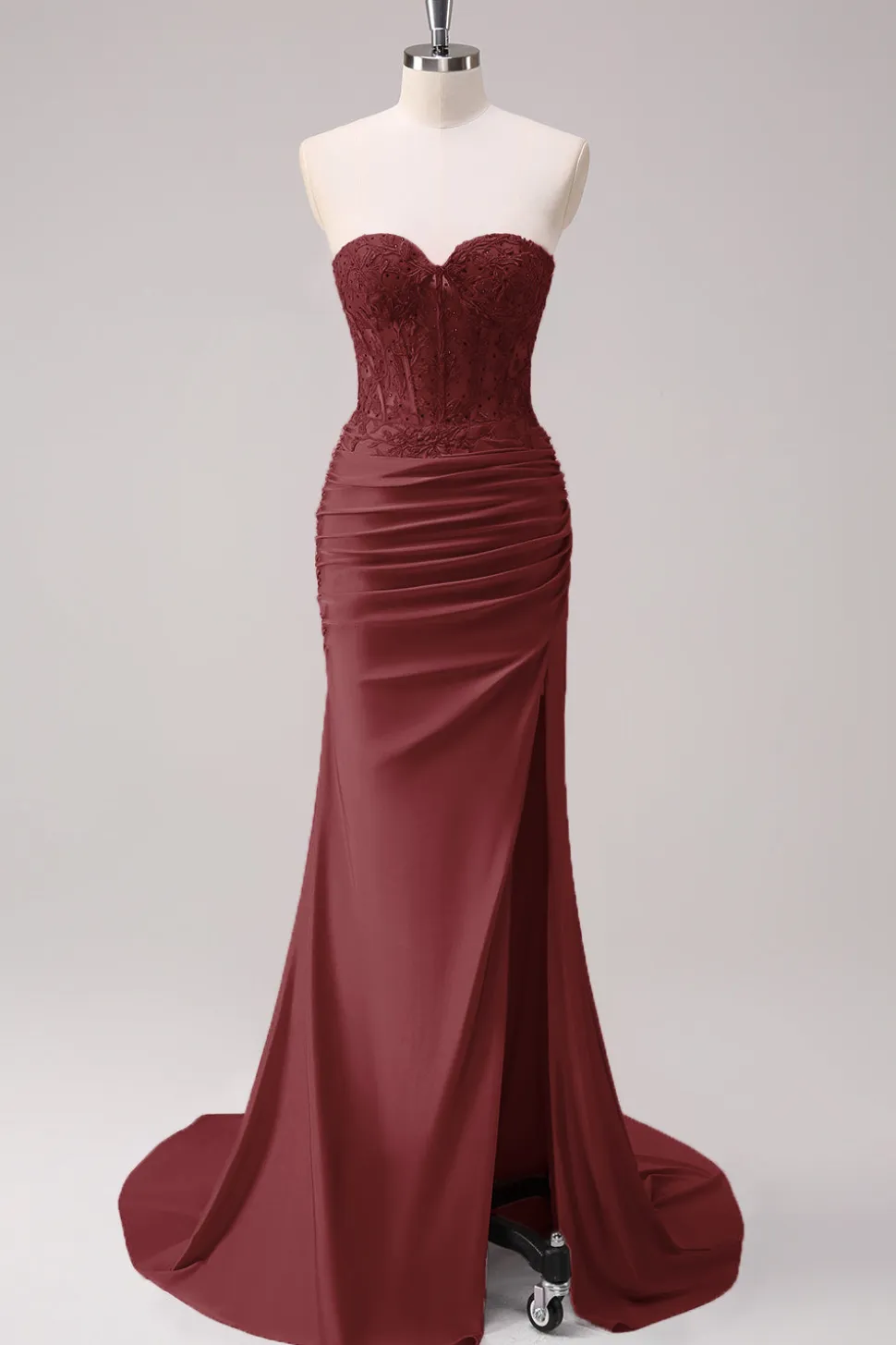 Sereia Applique Espartilho sem alças Long Fuchsia Prom Dress com Fenda