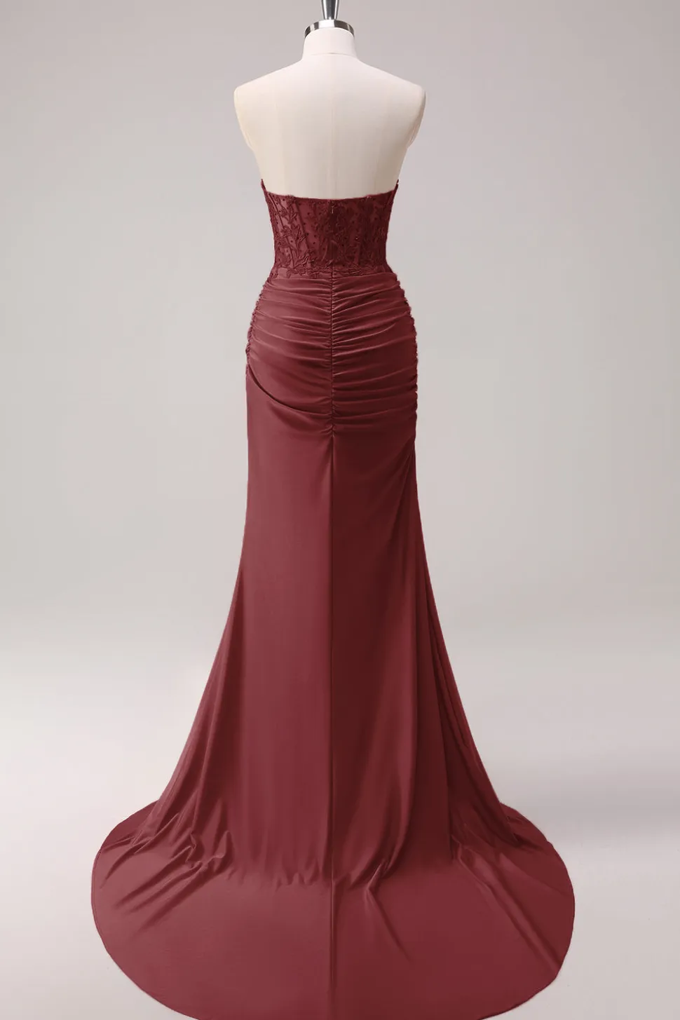 Sereia Applique Espartilho sem alças Long Fuchsia Prom Dress com Fenda