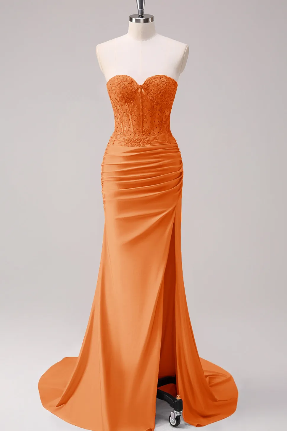 Sereia Applique Espartilho sem alças Long Fuchsia Prom Dress com Fenda