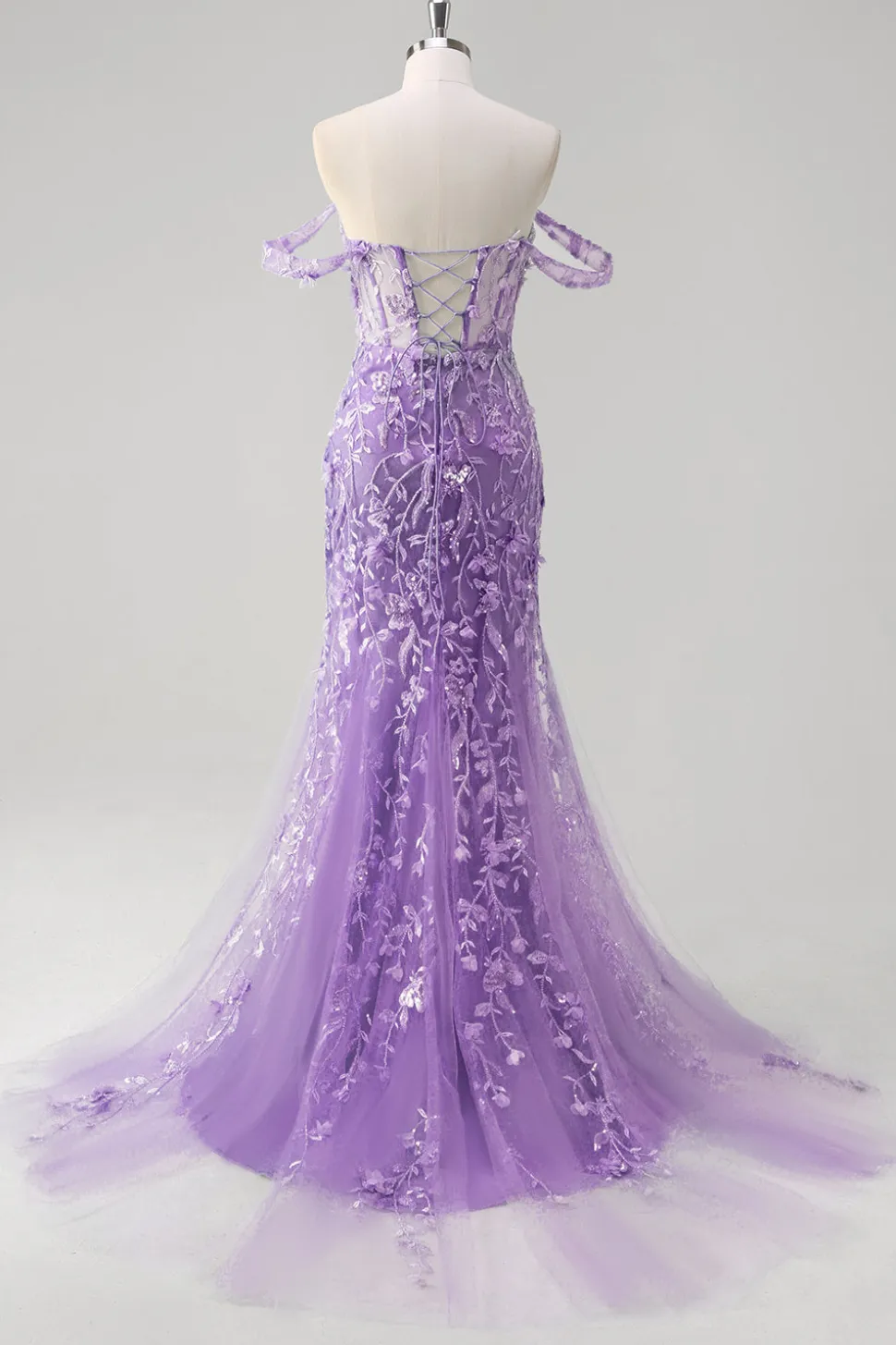 Sereia Applique fora do ombro espartilho vestido de baile azul
