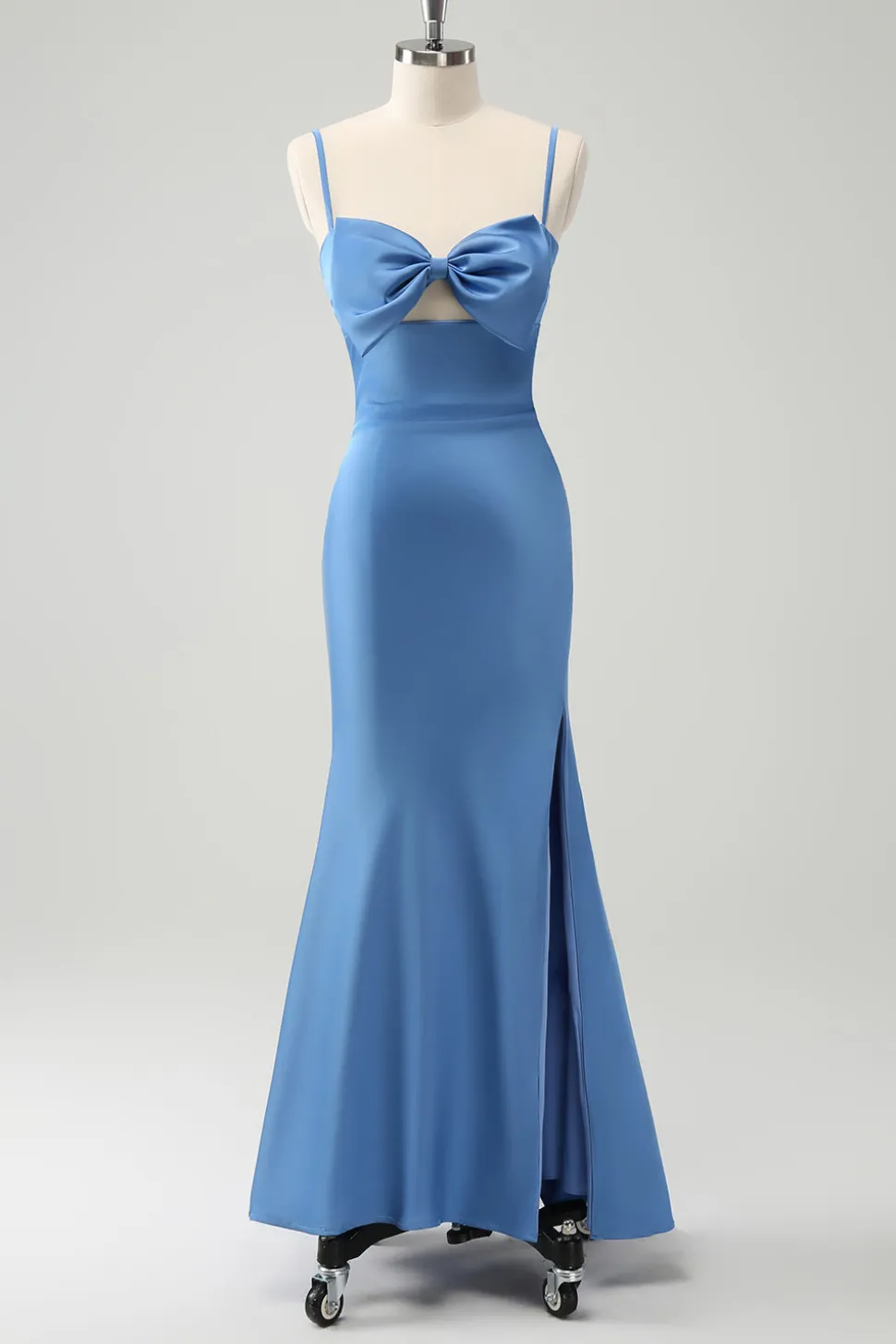 Sereia Azul Esparguete Correias Vestido Madrinha com Bowknot