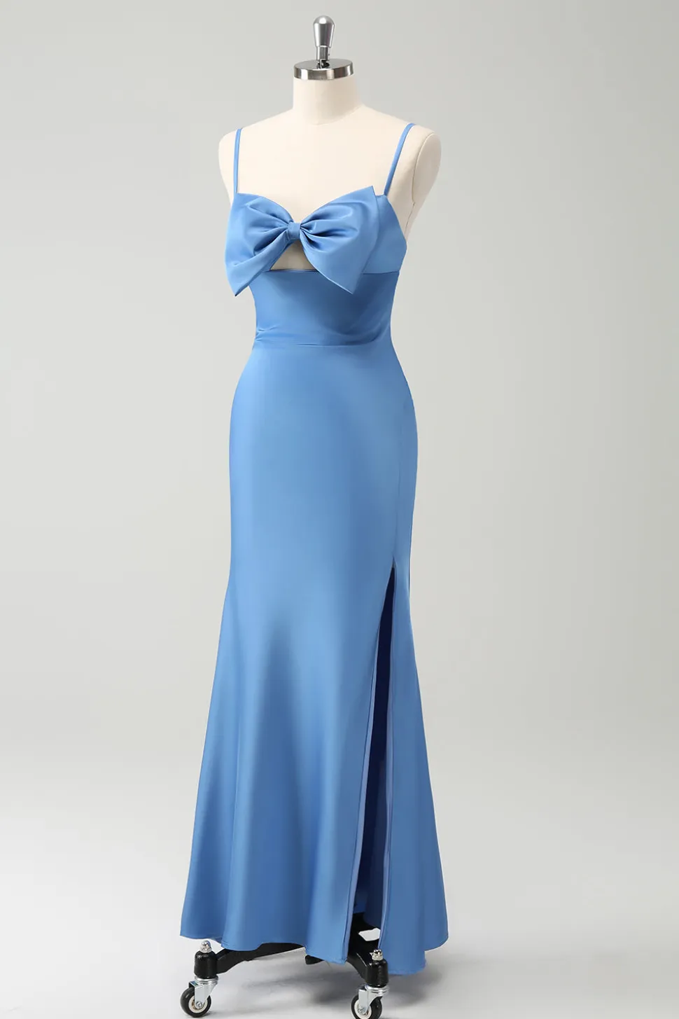 Sereia Azul Esparguete Correias Vestido Madrinha com Bowknot