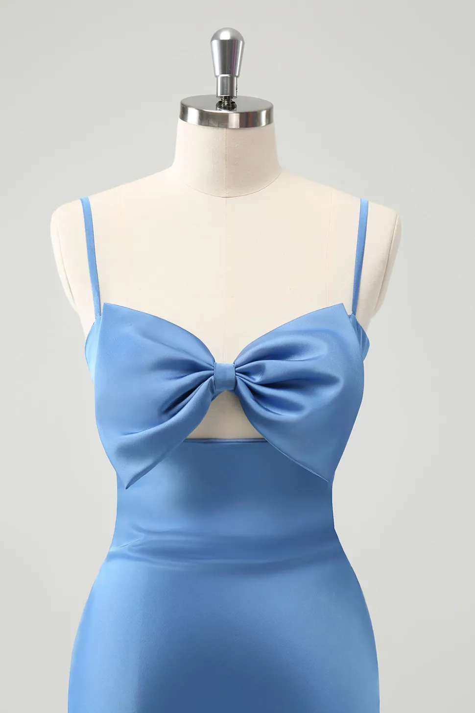 Sereia Azul Esparguete Correias Vestido Madrinha com Bowknot