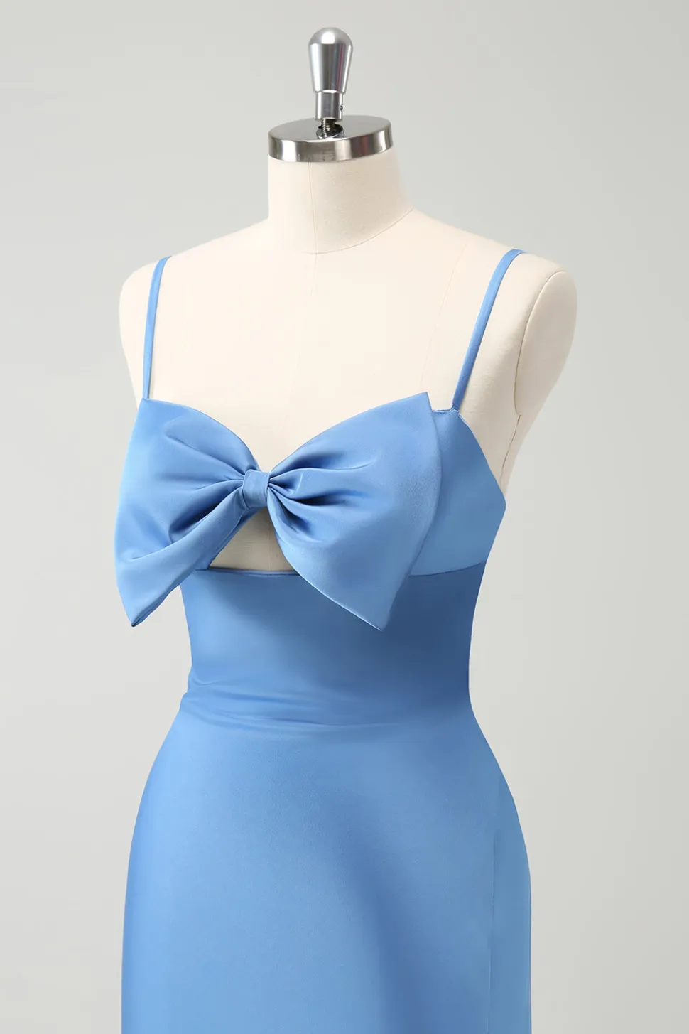 Sereia Azul Esparguete Correias Vestido Madrinha com Bowknot