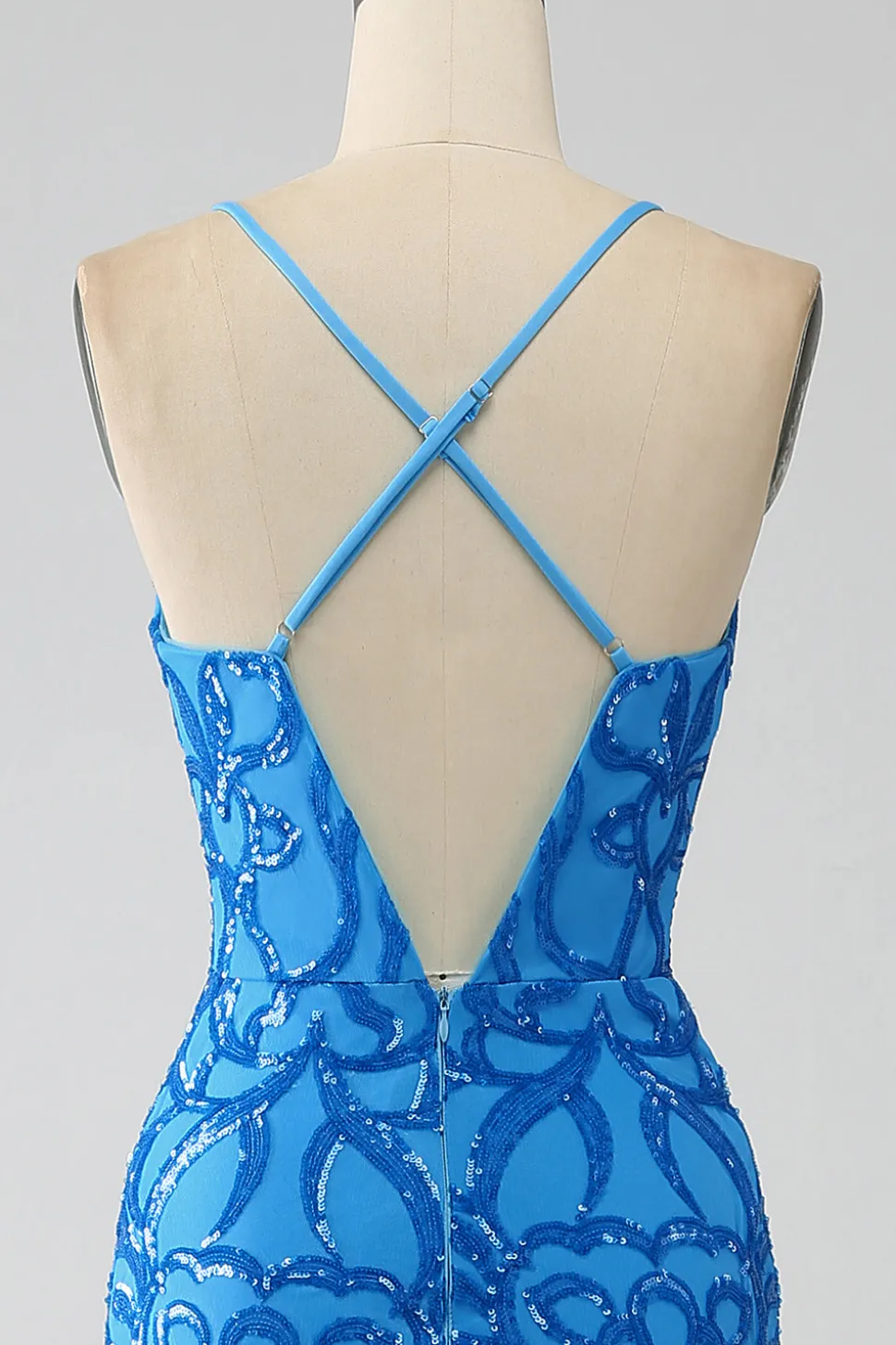 Sereia Azul Esparguete Correias Sequins Long Prom Dress