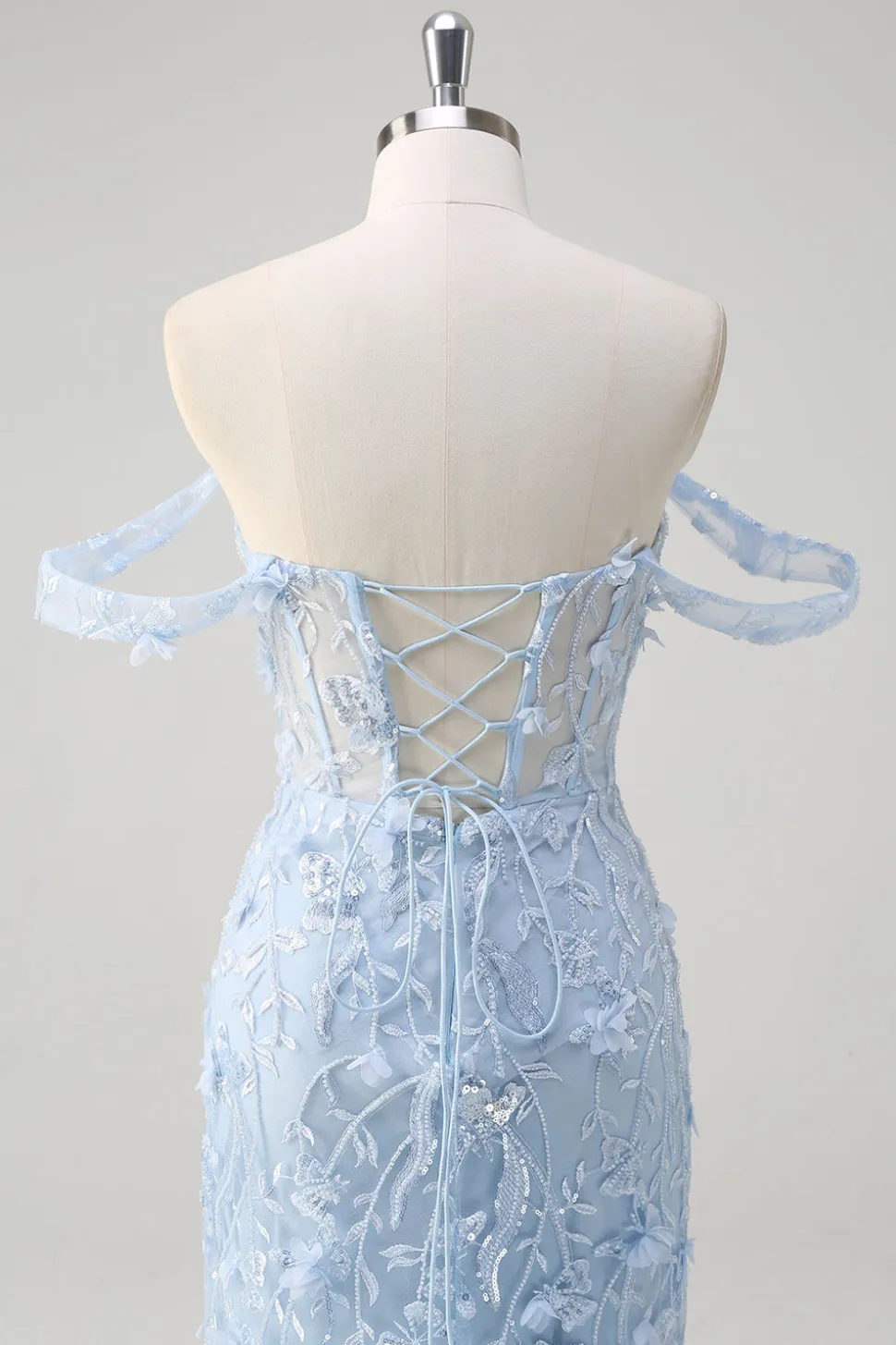 Sereia Azul Fora do Ombro Lantejoulas Vestido Floral Corset Prom