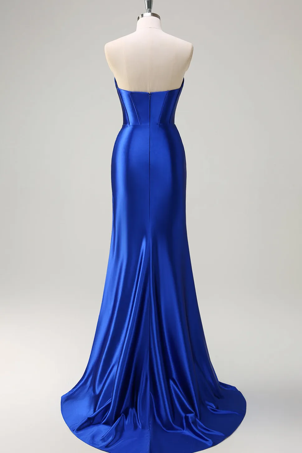 Sereia Azul Real Espartilho Sem Alças Vestido de Baile de Lantejoulas Ruched Long Prom com Fenda