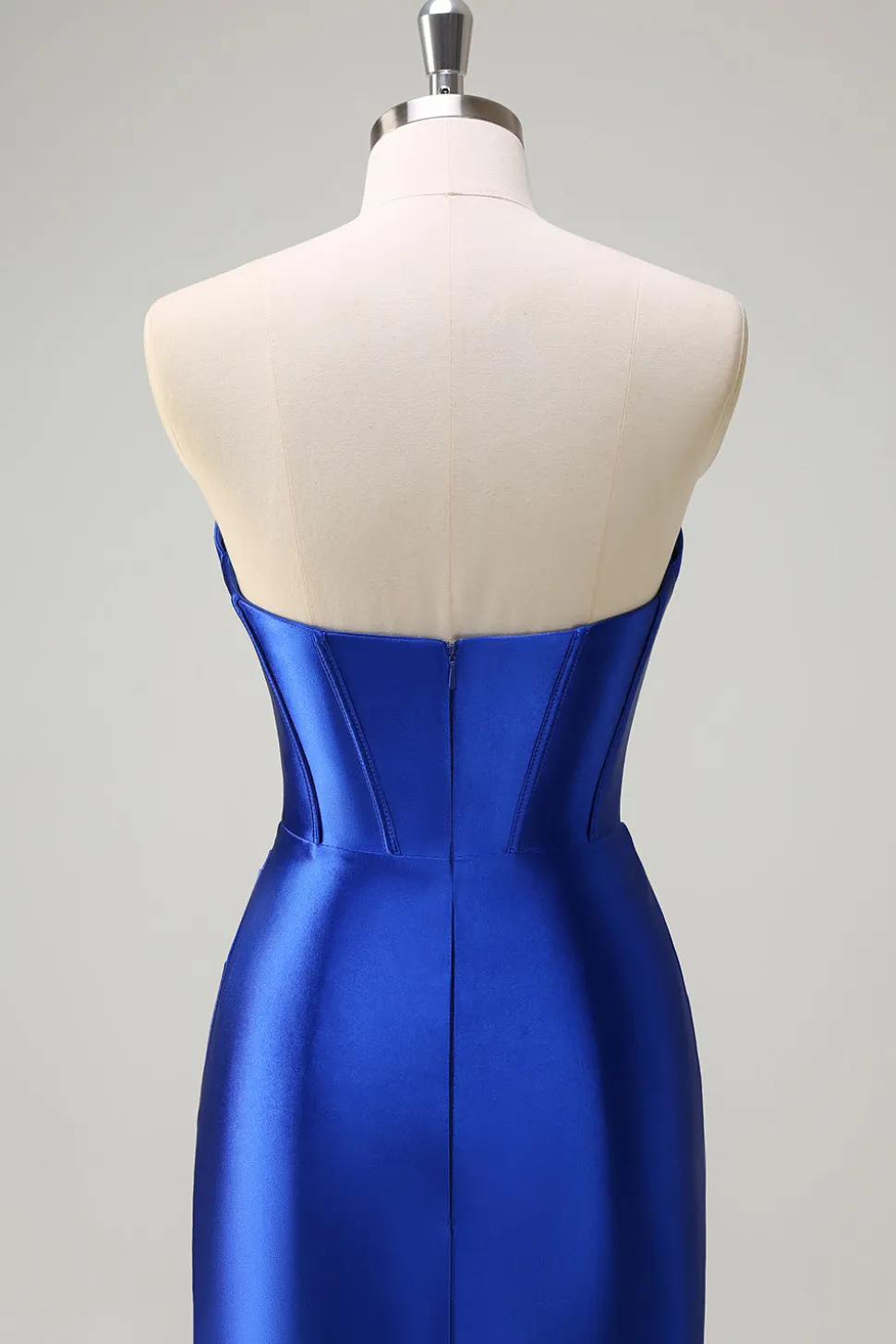 Sereia Azul Real Espartilho Sem Alças Vestido de Baile de Lantejoulas Ruched Long Prom com Fenda