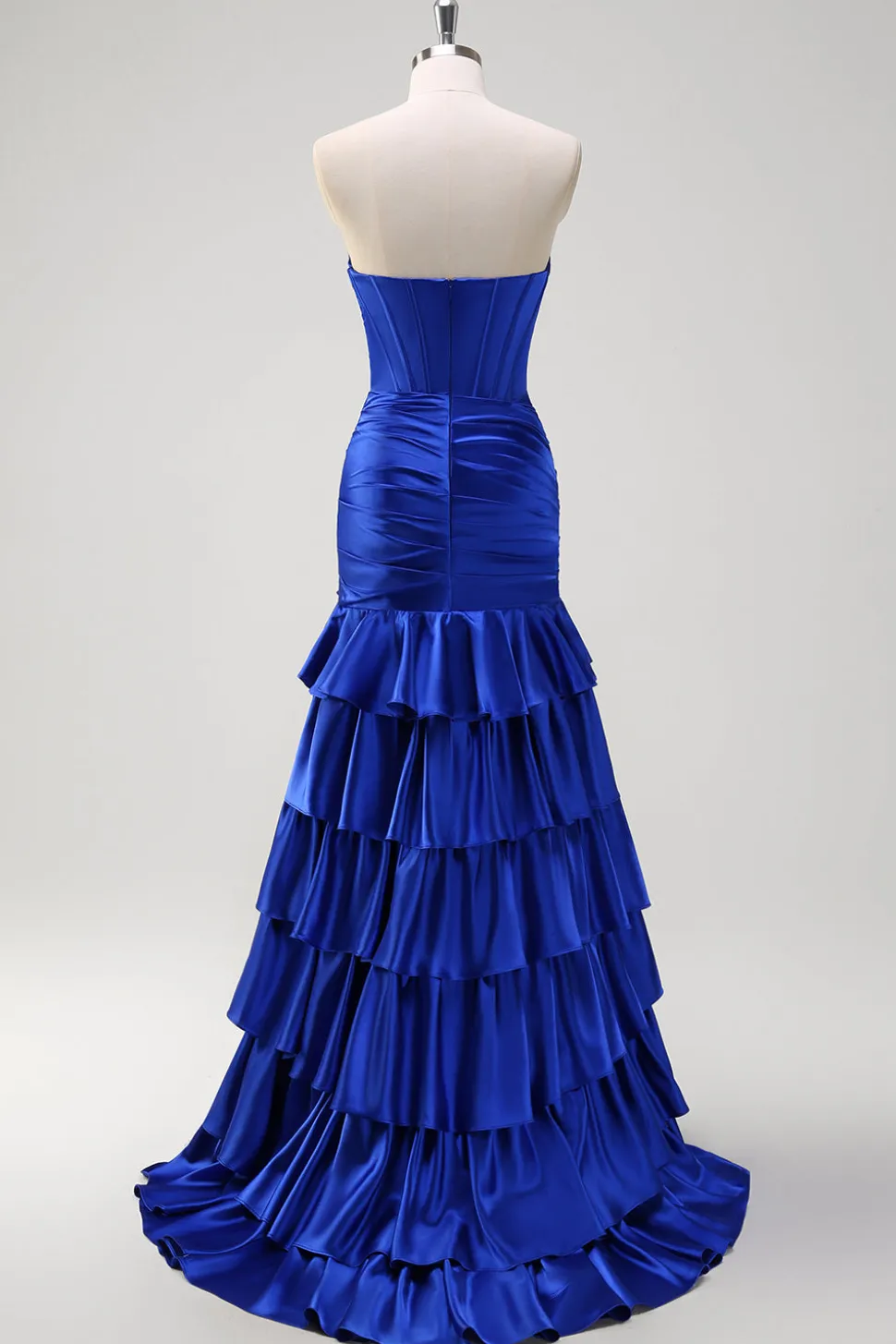 Sereia Azul Real Espartilho sem alças vestido de baile de formatura em camadas
