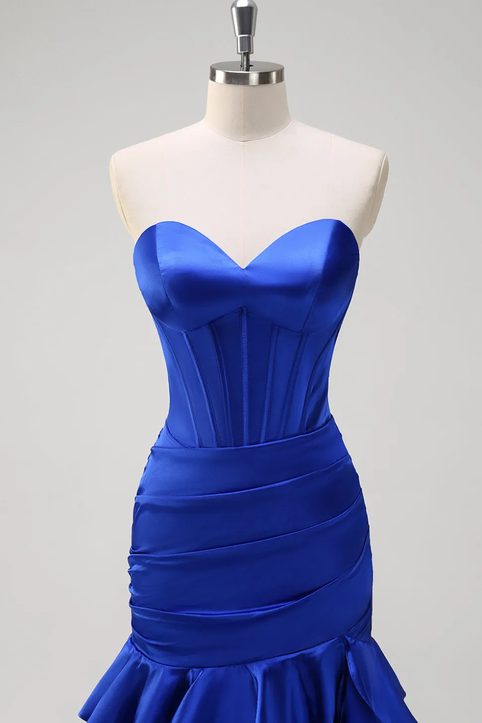 Sereia Azul Real Espartilho sem alças vestido de baile de formatura em camadas