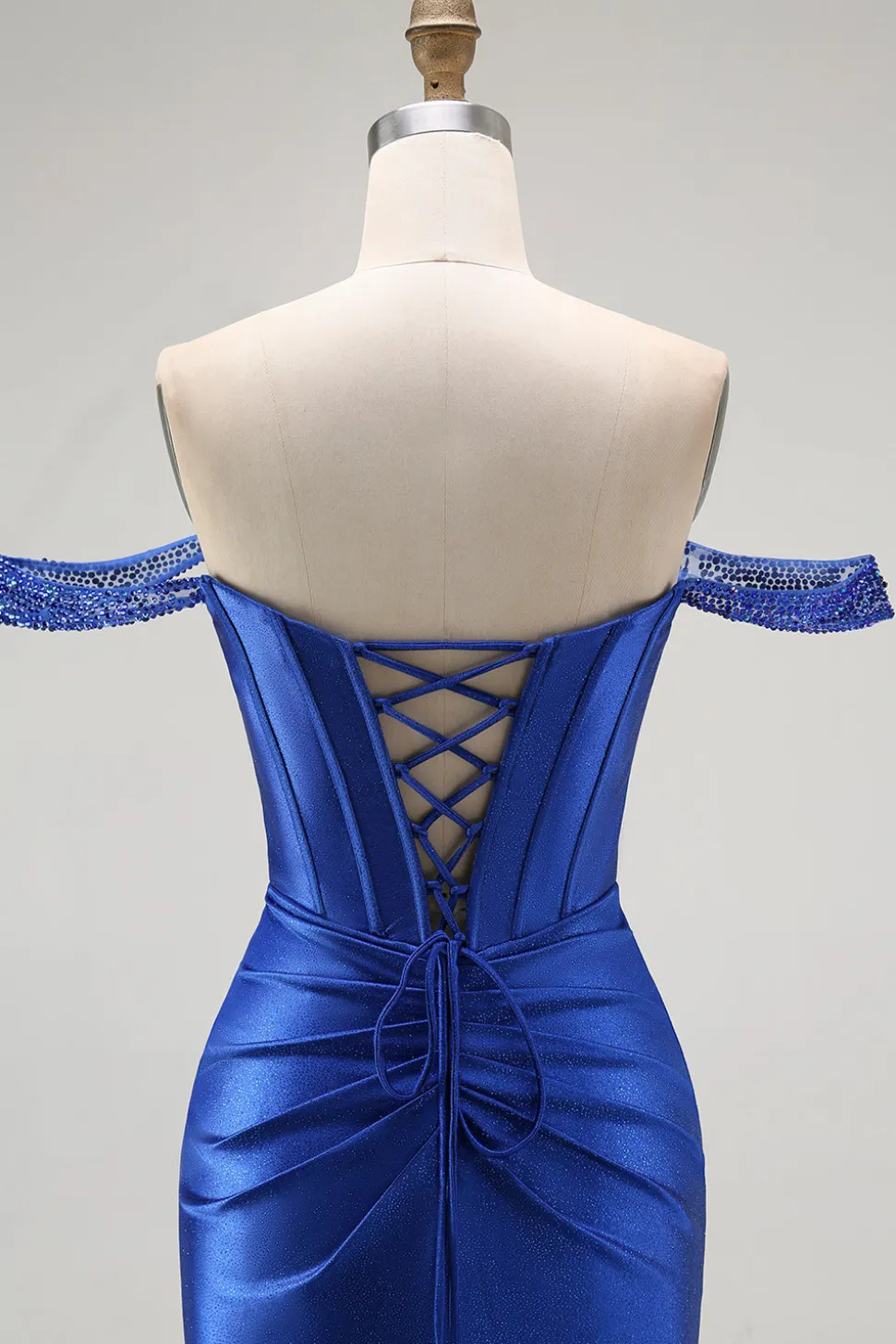 Sereia Azul Real Fora do Ombro Corset Vestido Longo Baile de Formatura com Missangas
