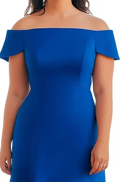 Sereia Azul Real Fora do Ombro Cetim Longo Vestido Mae Noiva