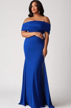 Sereia Azul Real Ruched Chiffon Plus Size Long Mãe do Vestido da Noiva