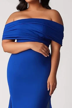 Sereia Azul Real Ruched Chiffon Plus Size Long Mãe do Vestido da Noiva