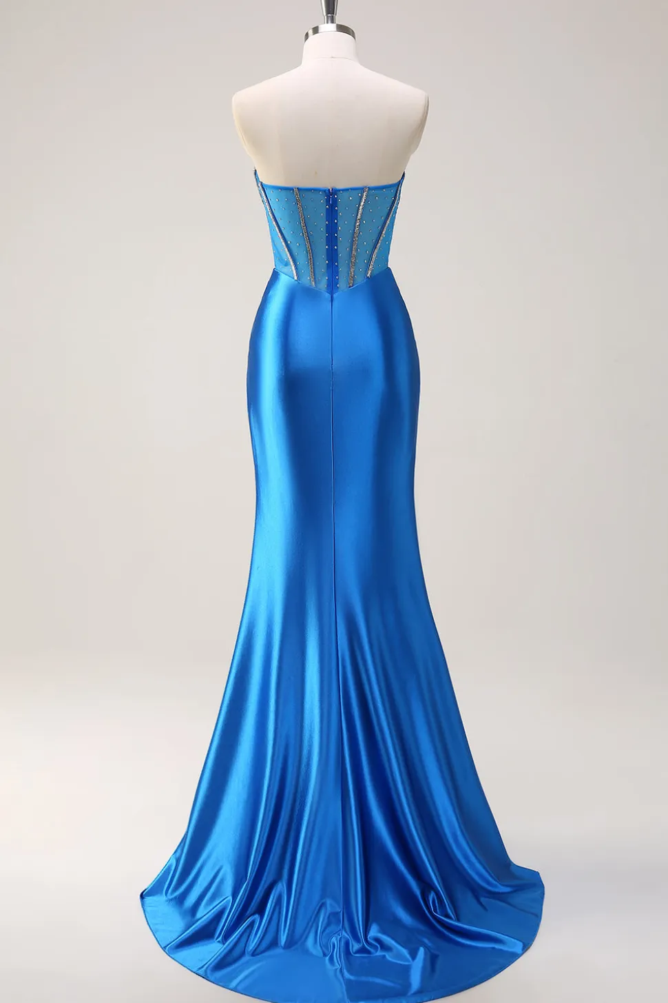 Sereia Azul Strapless Corespartilho Vestido de Baile com Fenda