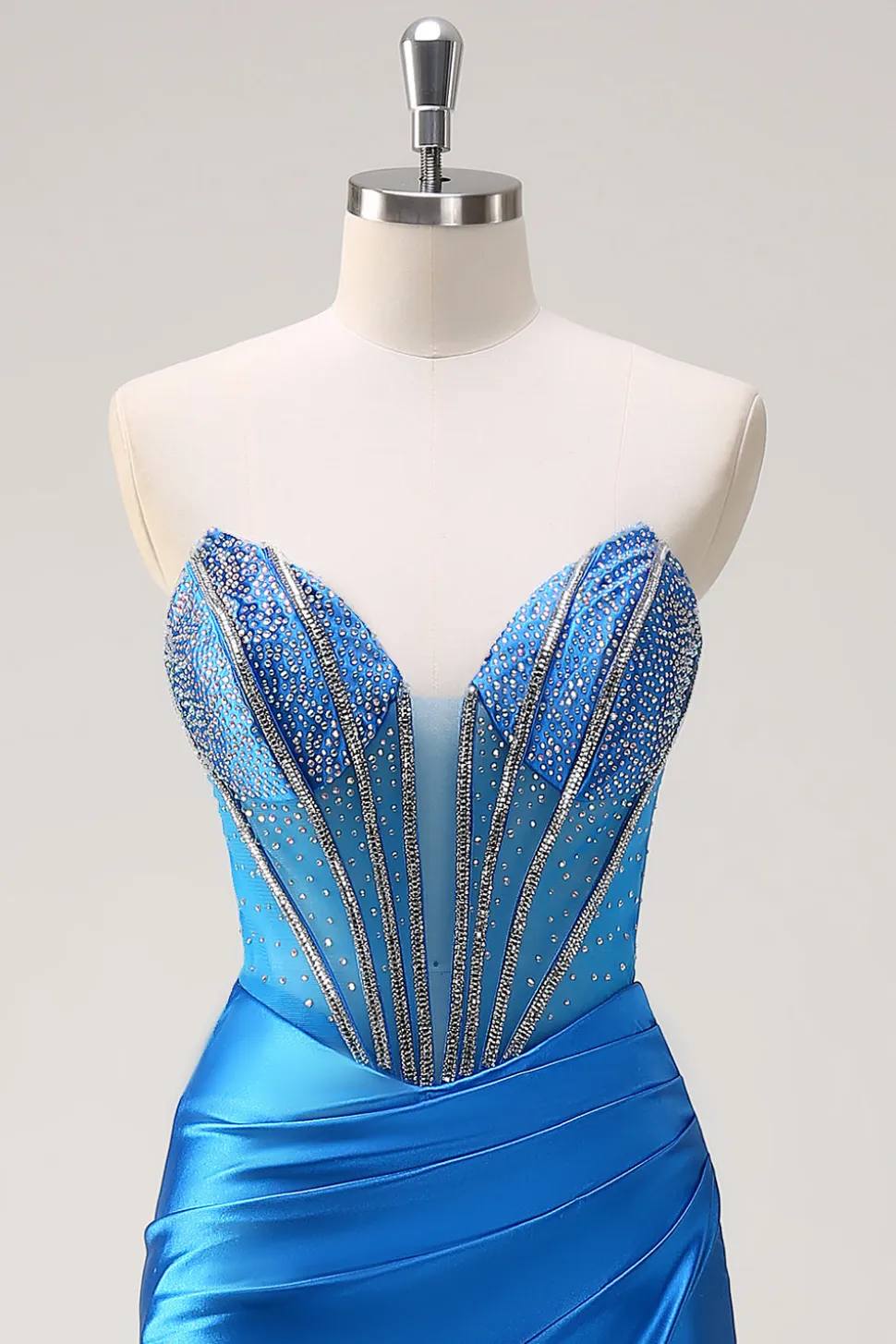 Sereia Azul Strapless Corespartilho Vestido de Baile com Fenda
