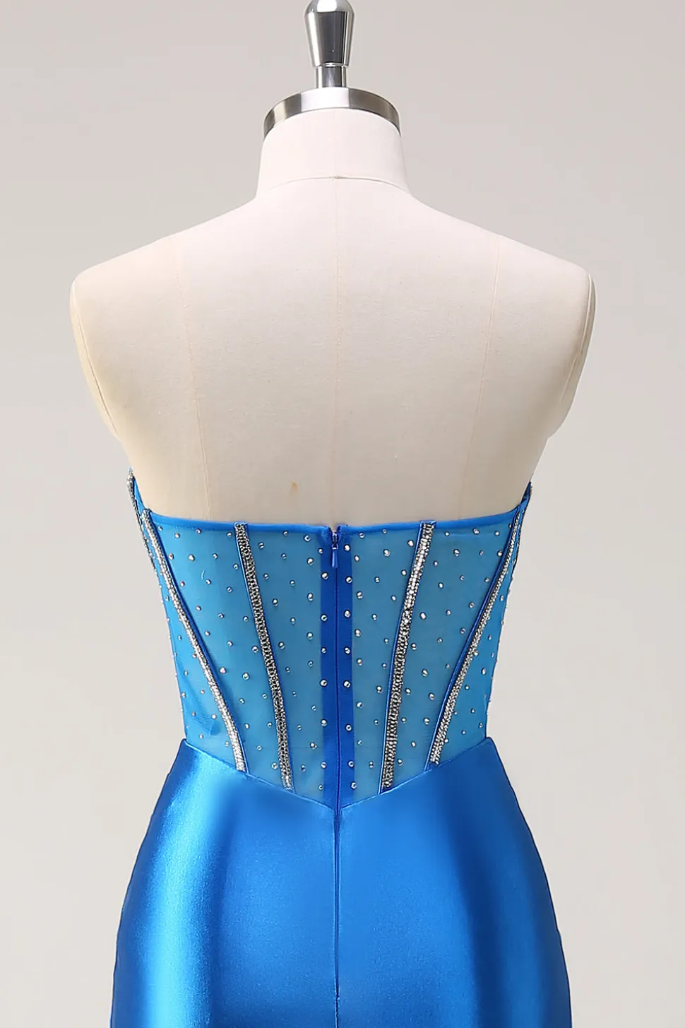 Sereia Azul Strapless Corespartilho Vestido de Baile com Fenda