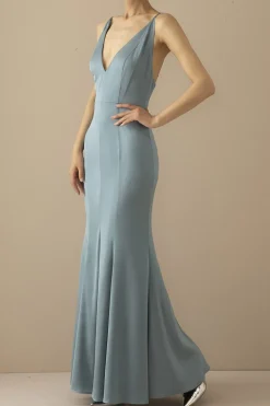 Sereia Azul V Long Neck Prom Dress