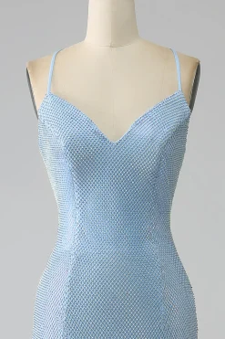 Sereia Azul Vestido Longo Baile com Fenda