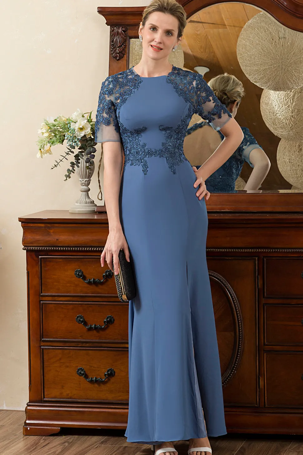Sereia Azul Vestido Mãe de Noiva