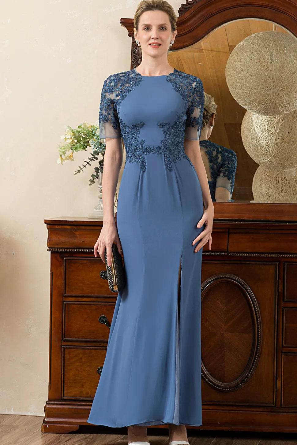 Sereia Azul Vestido Mãe de Noiva