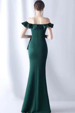 Sereia Borgonha fora do ombro longo vestido formal com babados