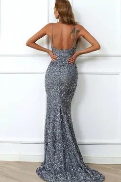 Sereia Borgonha Sequins Prom Vestido com Fenda