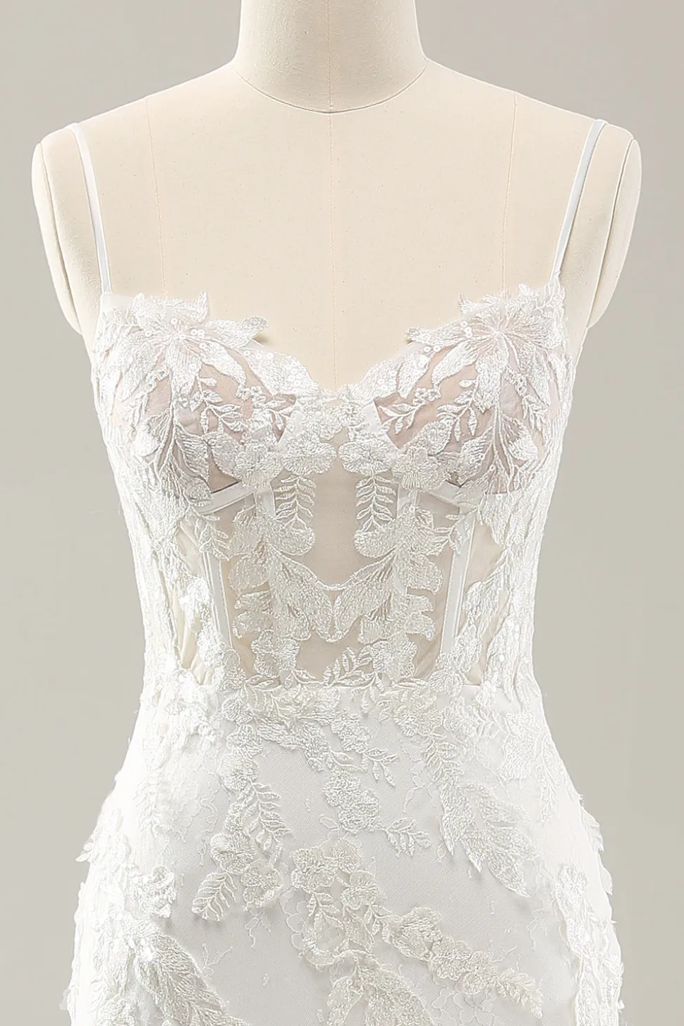 Sereia Branca Corset Tulle Vestido de Noiva com Applique Lace