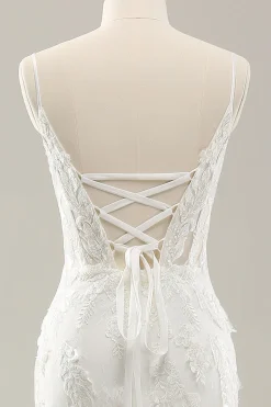 Sereia Branca Corset Tulle Vestido de Noiva com Applique Lace