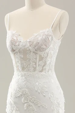 Sereia Branca Corset Tulle Vestido de Noiva com Applique Lace
