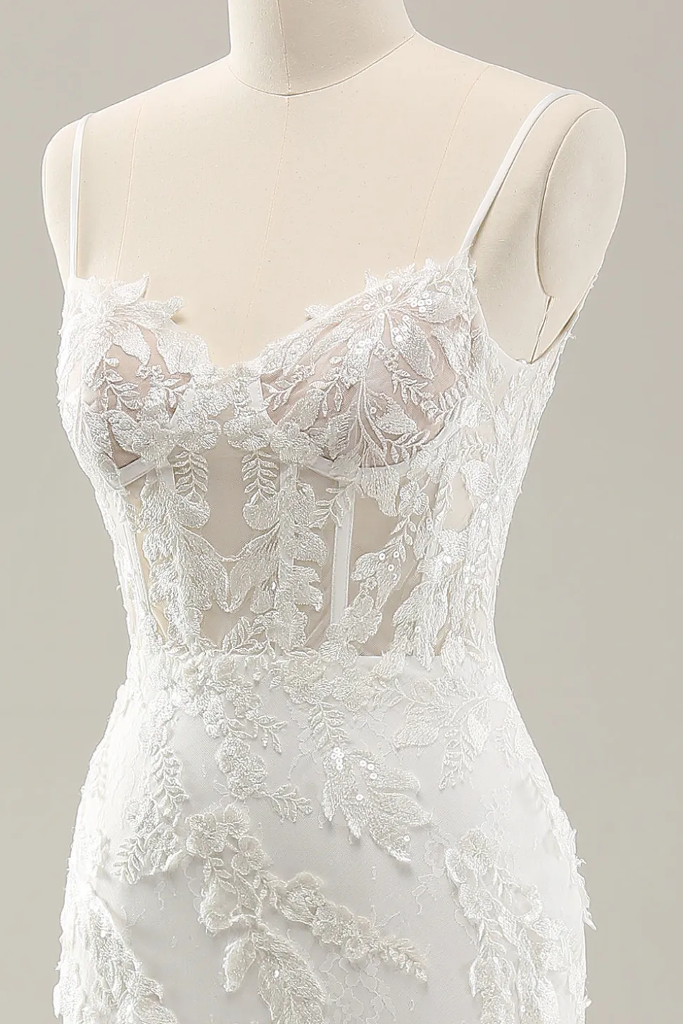 Sereia Branca Corset Tulle Vestido de Noiva com Applique Lace