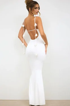 Sereia Branca Esparguete Correias Backless Vestido Formal