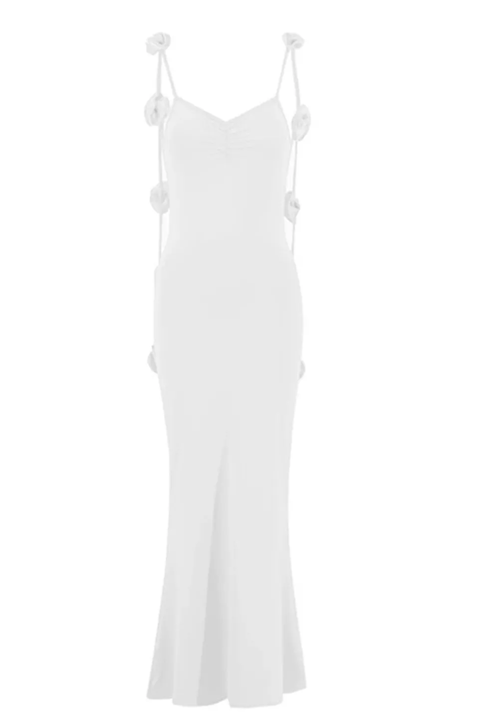 Sereia Branca Esparguete Correias Backless Vestido Formal
