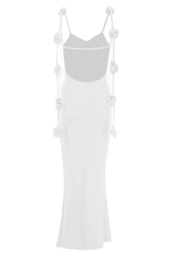 Sereia Branca Esparguete Correias Backless Vestido Formal