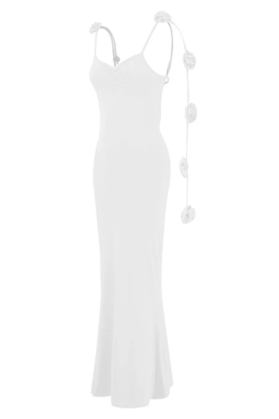 Sereia Branca Esparguete Correias Backless Vestido Formal