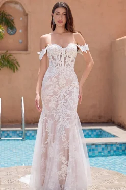 Sereia Branca Fora do Ombro Varredura Trem Vestido de Noiva com Applique Lace